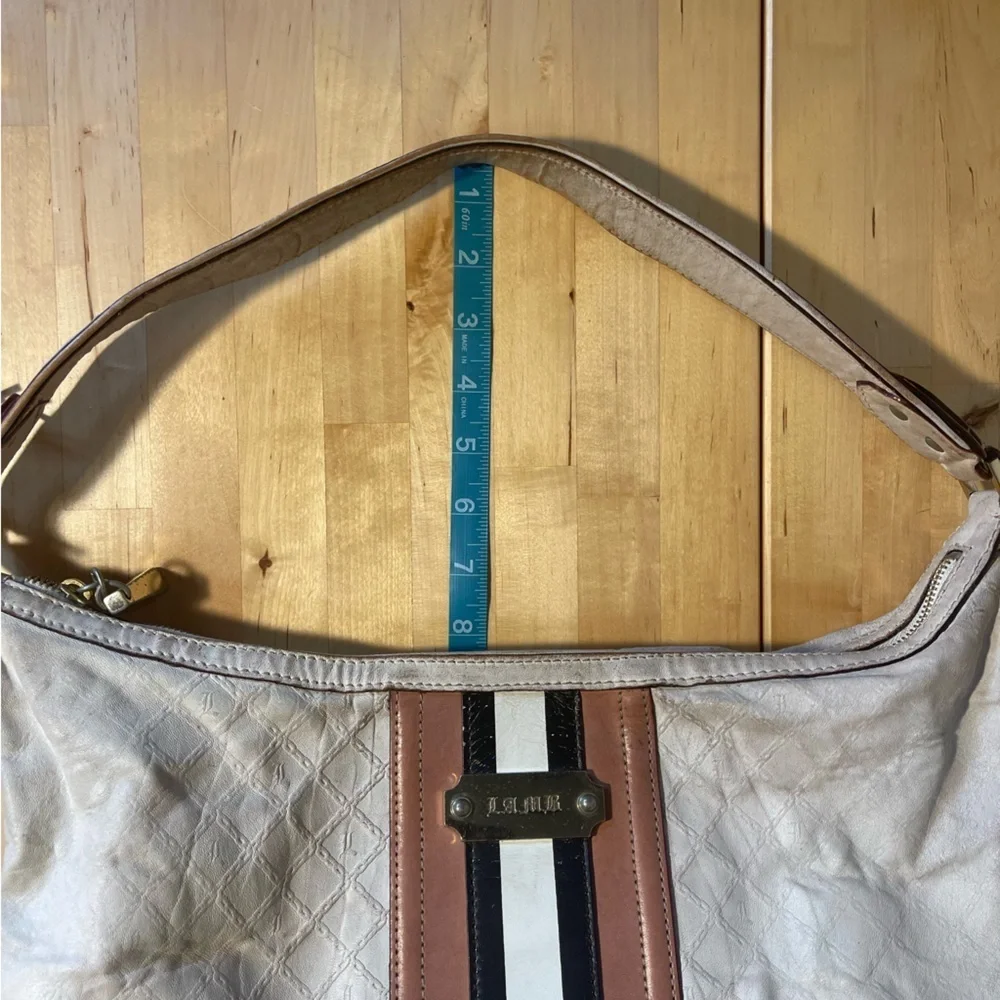 L.A.M.B. White Leather Hobo with Tan and Black Stripes